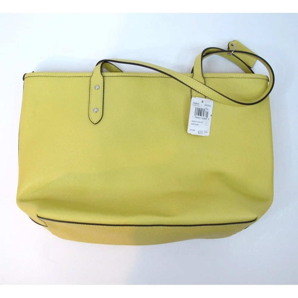 Coach Medium Cross Grain City Zip Top‎ Tote Women's Handbag Yellow F58846 NEW